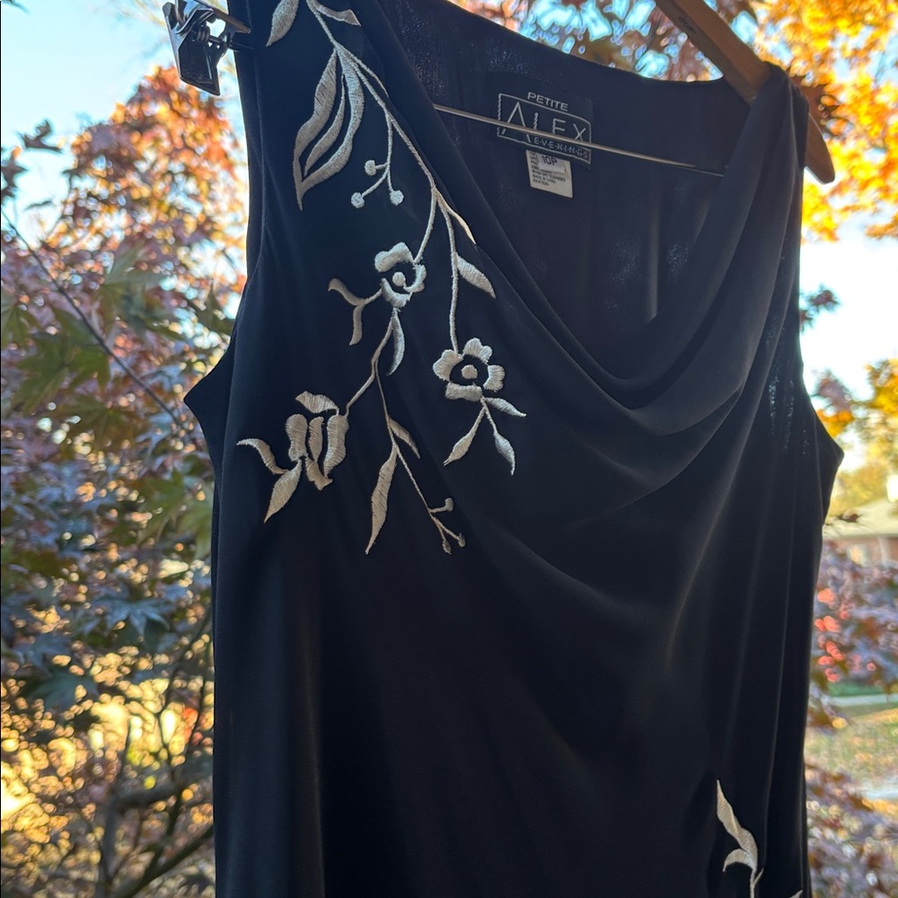 Vintage y2k Maxi Dress Long Dress Black Sue Wong Fringe Cowneck Embroidered - Picture 8 of 17